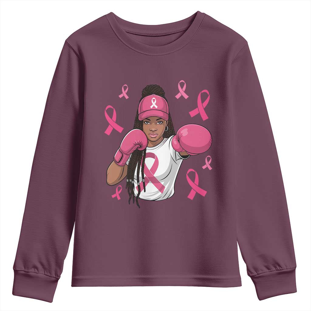 Black Women Fight Breast Cancer Awareness Youth Sweatshirt Pink Ribbon African American TS10 Maroon Print Your Wear