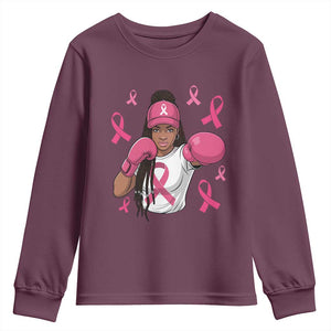 Black Women Fight Breast Cancer Awareness Youth Sweatshirt Pink Ribbon African American TS10 Maroon Print Your Wear