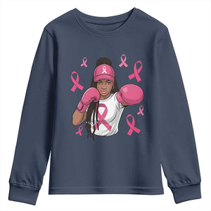 Black Women Fight Breast Cancer Awareness Youth Sweatshirt Pink Ribbon African American TS10 Navy Print Your Wear