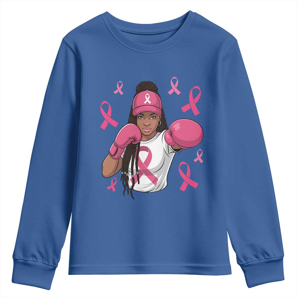 Black Women Fight Breast Cancer Awareness Youth Sweatshirt Pink Ribbon African American TS10 Royal Blue Print Your Wear
