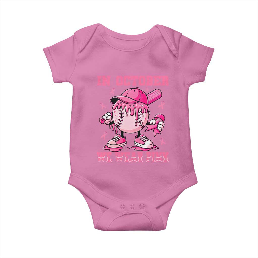 Baseball Breast Cancer Baby Onesie In October We Wear Pink Baseball Drip TS10 Azalea Print Your Wear