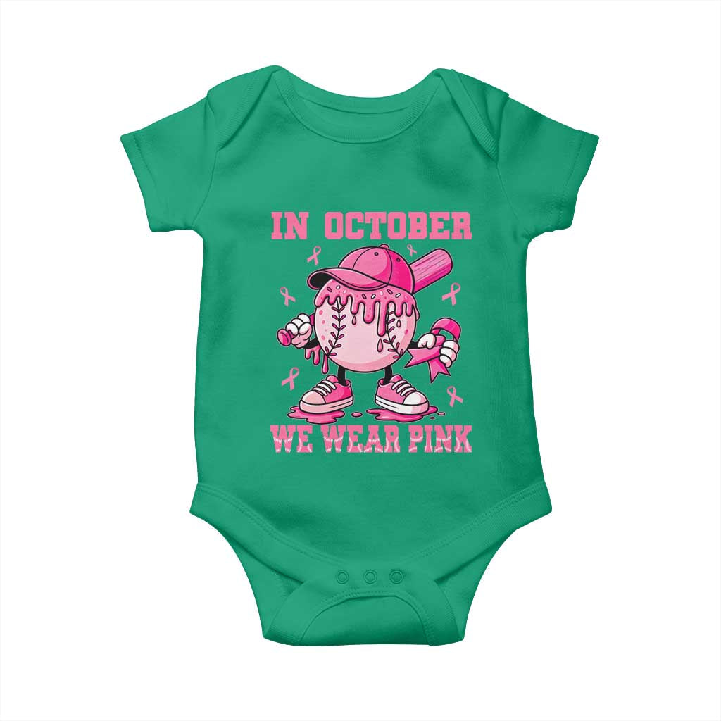 Baseball Breast Cancer Baby Onesie In October We Wear Pink Baseball Drip TS10 Irish Green Print Your Wear