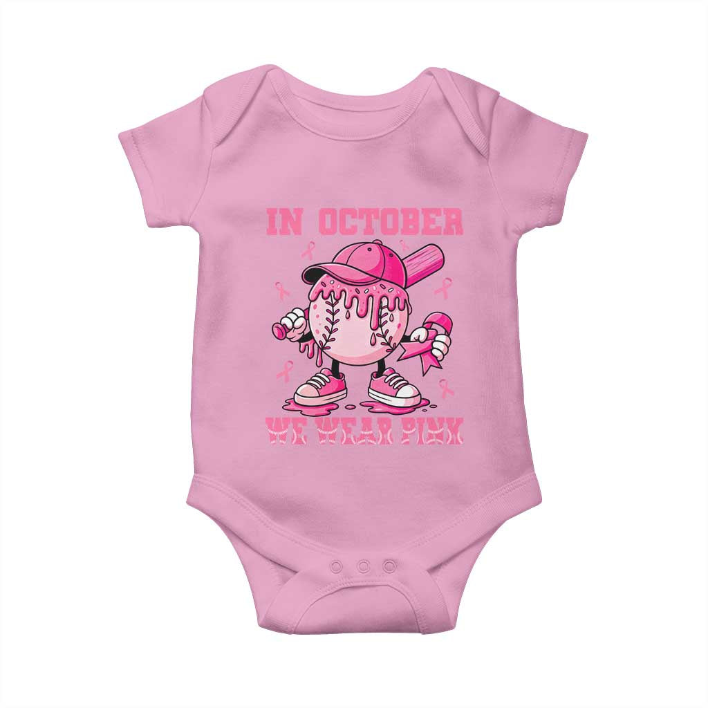 Baseball Breast Cancer Baby Onesie In October We Wear Pink Baseball Drip TS10 Light Pink Print Your Wear