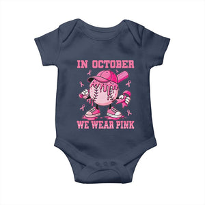 Baseball Breast Cancer Baby Onesie In October We Wear Pink Baseball Drip TS10 Navy Print Your Wear