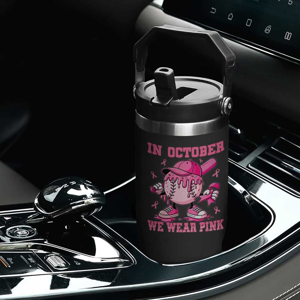 Baseball Breast Cancer Flip Straw Tumbler In October We Wear Pink Baseball Drip TS10 Print Your Wear