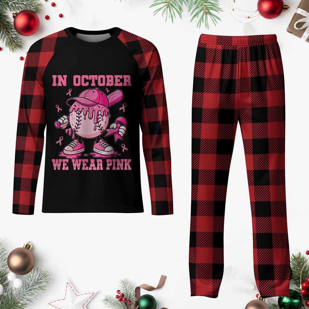 Baseball Breast Cancer Plaid Pajama Set In October We Wear Pink Baseball Drip TS10 Buffalo Plaid Print Your Wear