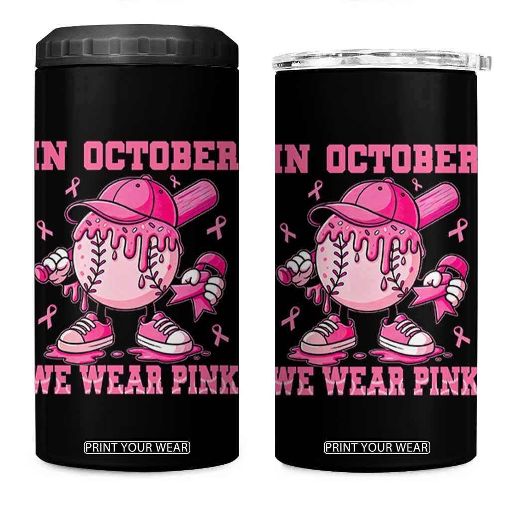 Baseball Breast Cancer 4 in 1 Can Cooler Tumbler In October We Wear Pink Baseball Drip TS10 One Size: 16 oz Black Print Your Wear