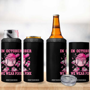 Baseball Breast Cancer 4 in 1 Can Cooler Tumbler In October We Wear Pink Baseball Drip TS10 Print Your Wear