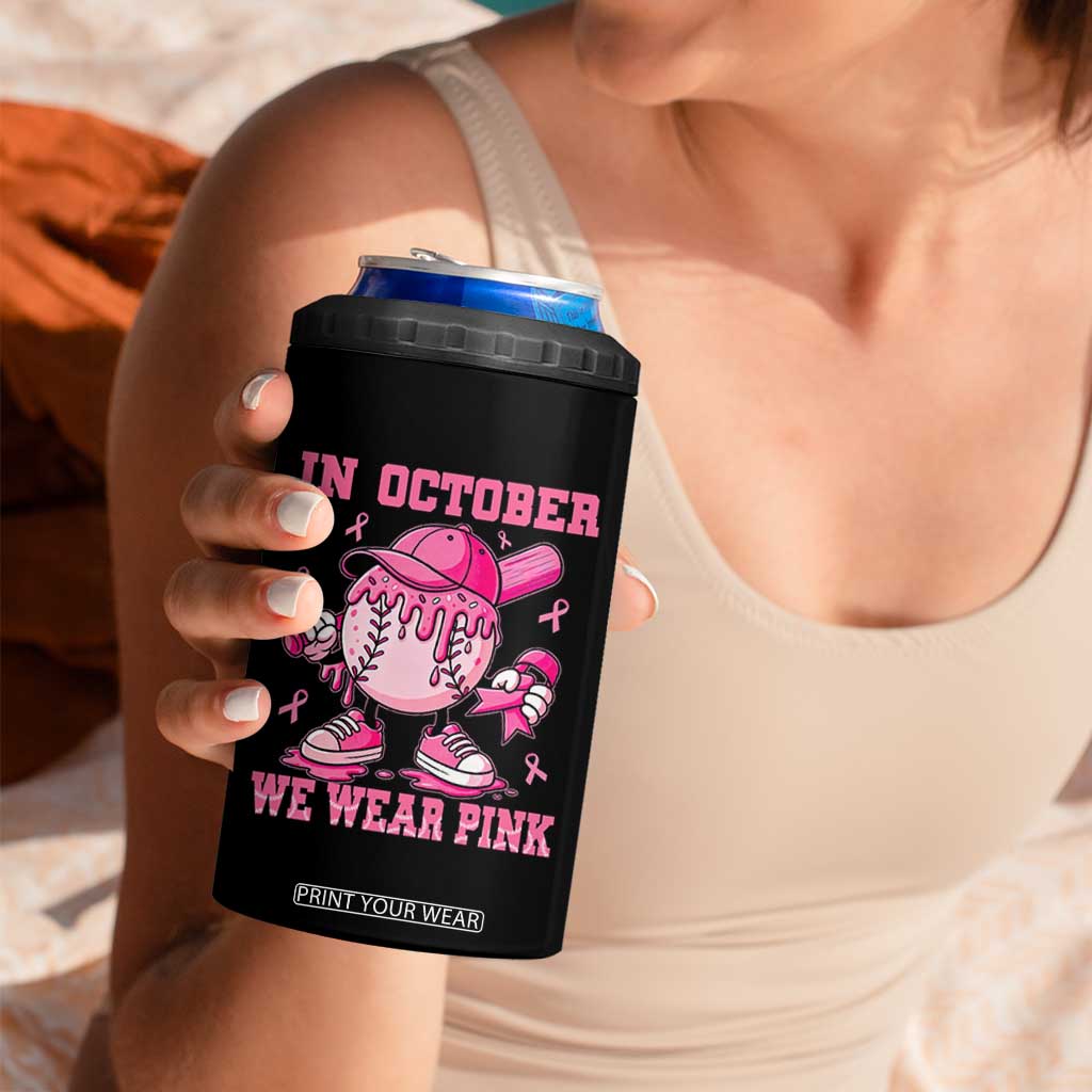 Baseball Breast Cancer 4 in 1 Can Cooler Tumbler In October We Wear Pink Baseball Drip TS10 Print Your Wear