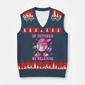 Baseball Breast Cancer V-Neck Knit Sweater Vest In October We Wear Pink Baseball Drip TS10 Navy Red Print Your Wear