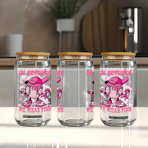 Baseball Breast Cancer Glass Can In October We Wear Pink Baseball Drip TS10 Print Your Wear
