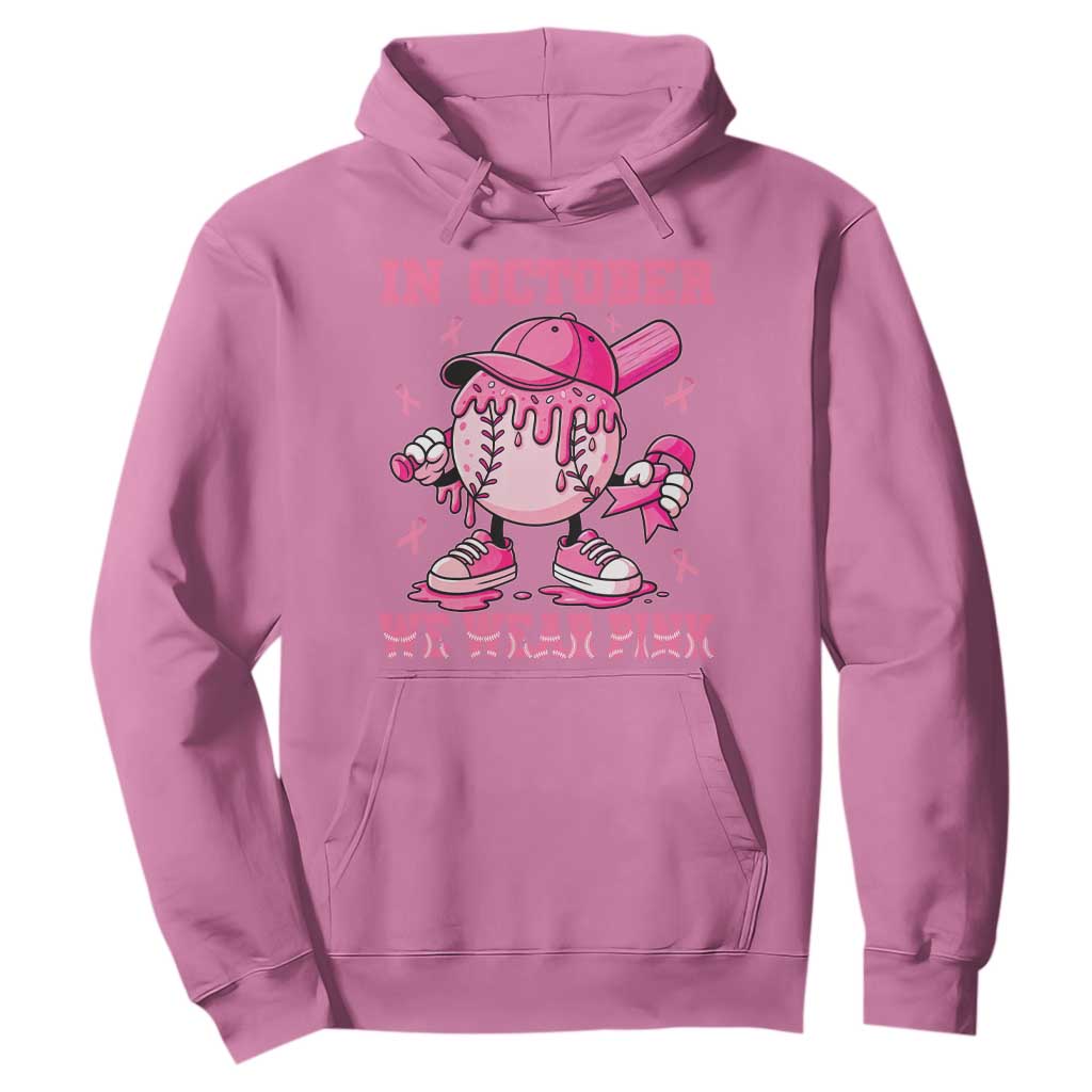 Baseball Breast Cancer Hoodie In October We Wear Pink Baseball Drip TS10 Azalea Print Your Wear