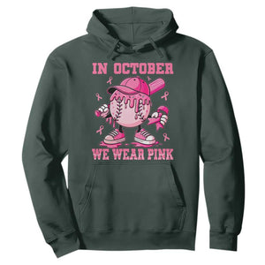 Baseball Breast Cancer Hoodie In October We Wear Pink Baseball Drip TS10 Dark Forest Green Print Your Wear