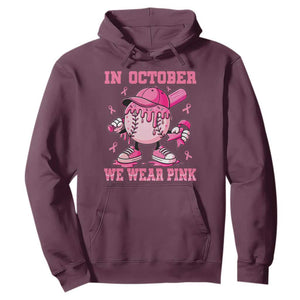 Baseball Breast Cancer Hoodie In October We Wear Pink Baseball Drip TS10 Maroon Print Your Wear