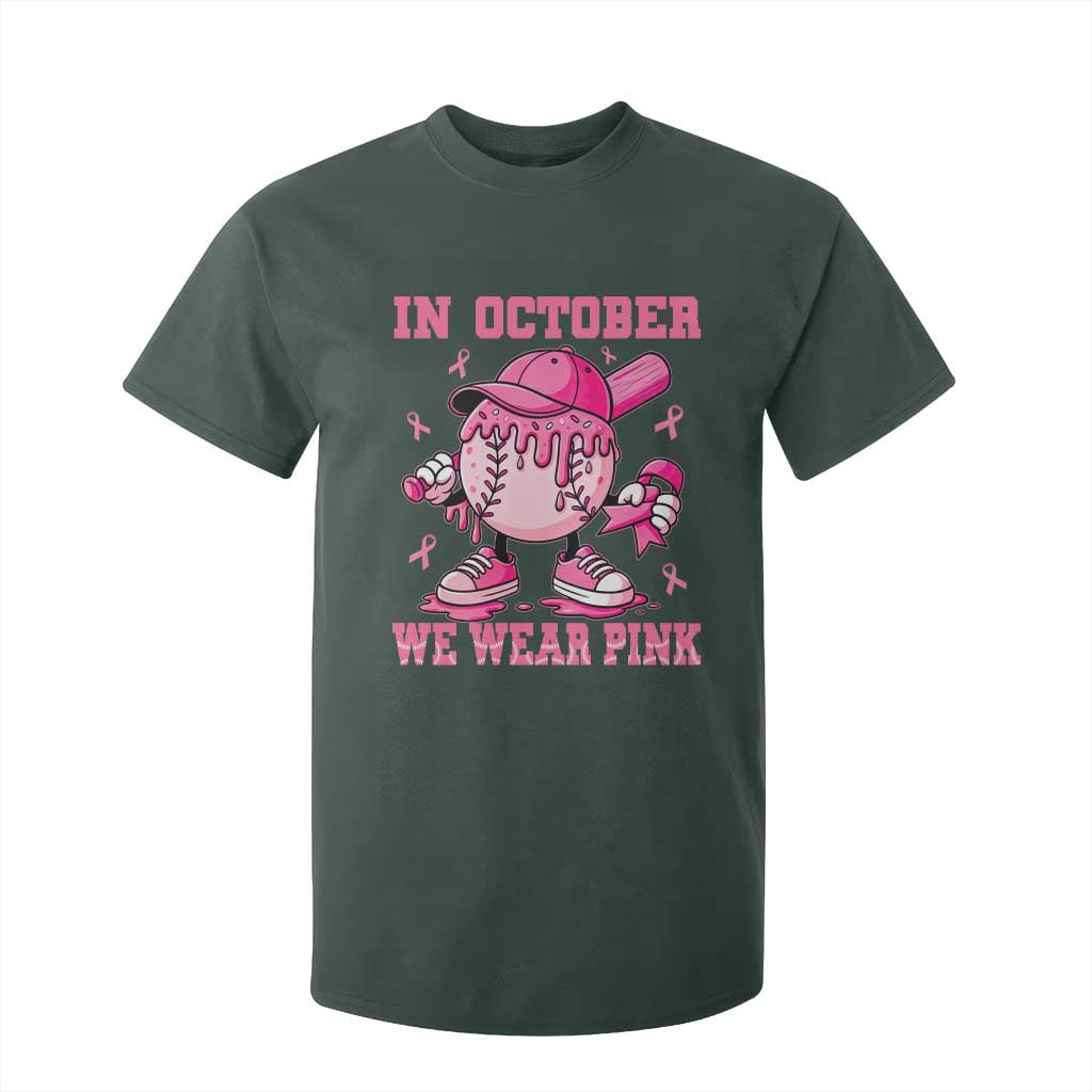 Baseball Breast Cancer T Shirt For Kid In October We Wear Pink Baseball Drip TS10 Dark Forest Green Print Your Wear