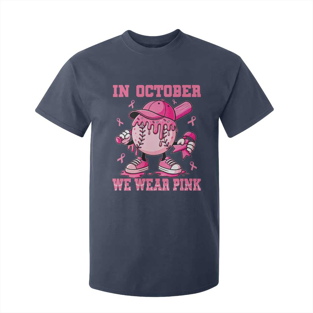 Baseball Breast Cancer T Shirt For Kid In October We Wear Pink Baseball Drip TS10 Navy Print Your Wear