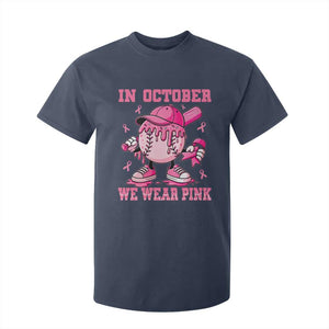 Baseball Breast Cancer T Shirt For Kid In October We Wear Pink Baseball Drip TS10 Navy Print Your Wear