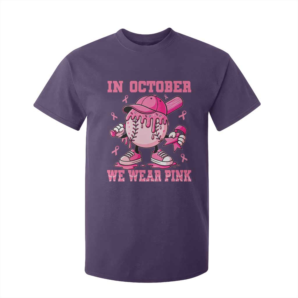 Baseball Breast Cancer T Shirt For Kid In October We Wear Pink Baseball Drip TS10 Purple Print Your Wear
