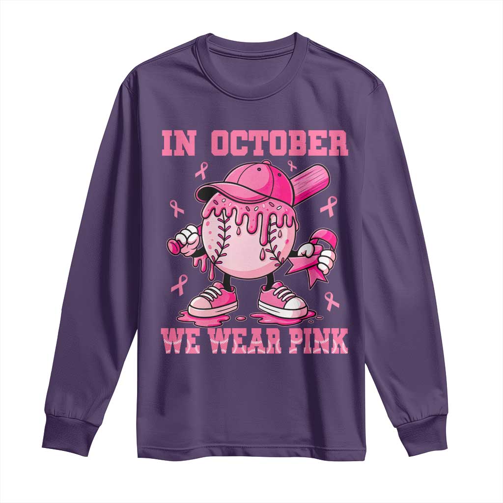 Baseball Breast Cancer Long Sleeve Shirt In October We Wear Pink Baseball Drip TS10 Purple Print Your Wear