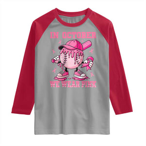 Baseball Breast Cancer Raglan Shirt In October We Wear Pink Baseball Drip TS10 Sport Gray Red Print Your Wear