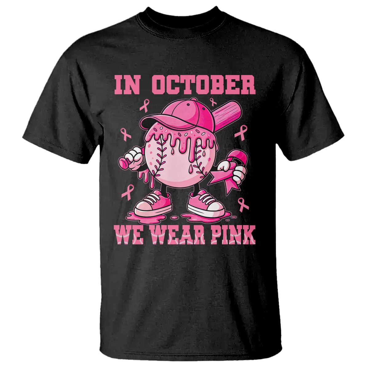 Baseball Breast Cancer T Shirt In October We Wear Pink Baseball Drip TS10 Black Print Your Wear