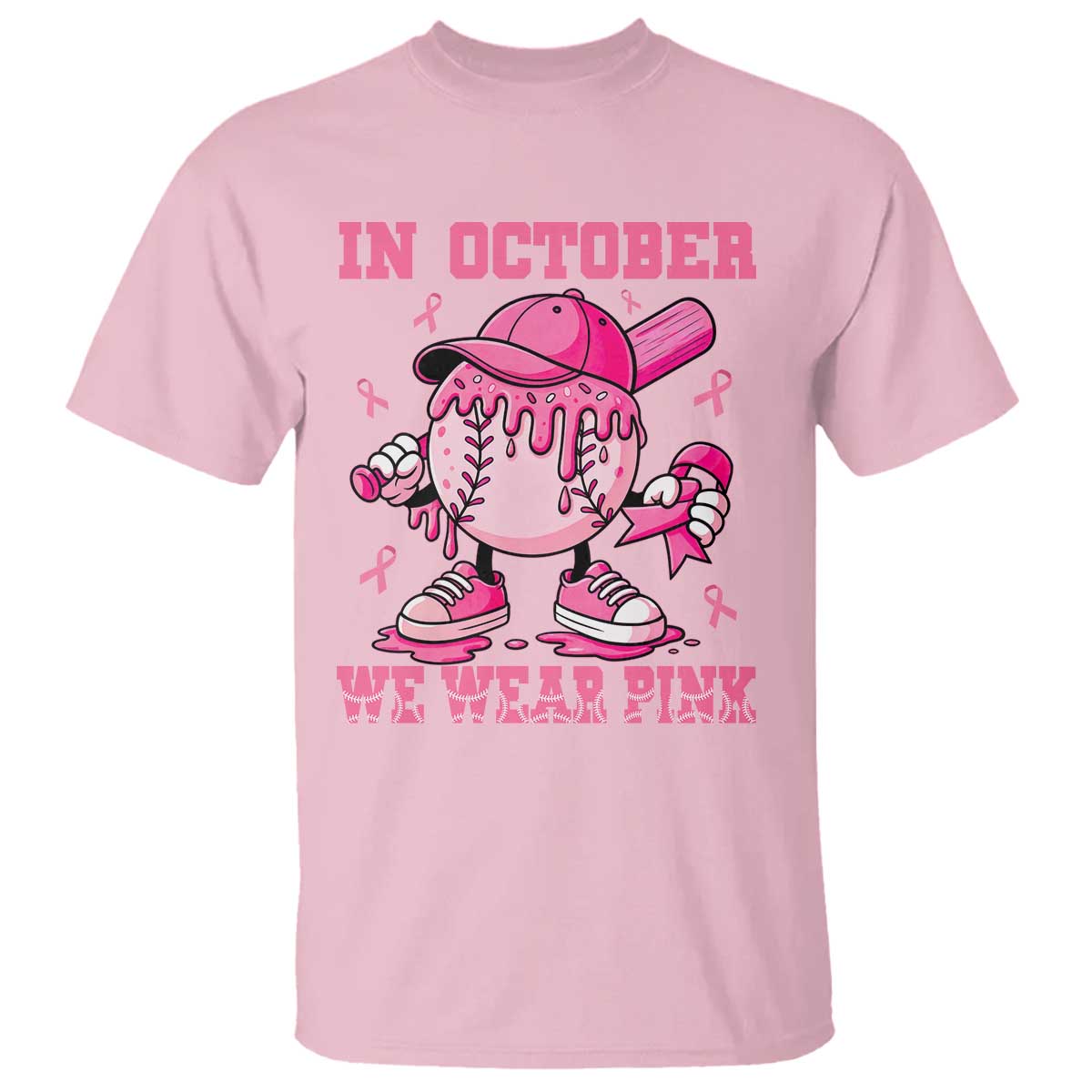 Baseball Breast Cancer T Shirt In October We Wear Pink Baseball Drip TS10 Light Pink Print Your Wear