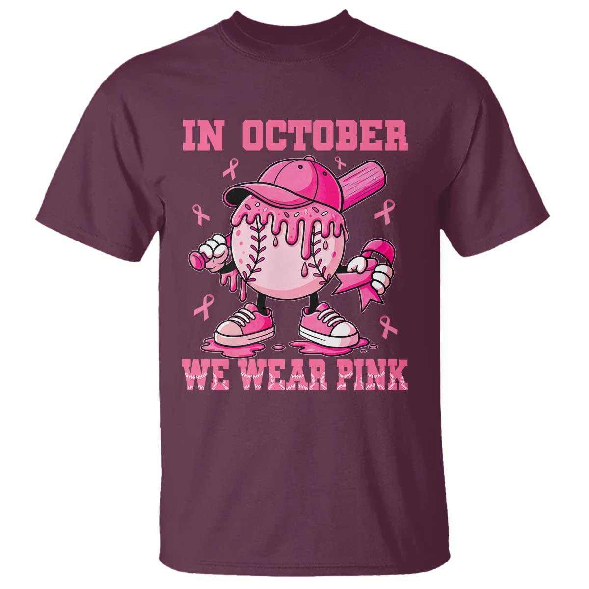 Baseball Breast Cancer T Shirt In October We Wear Pink Baseball Drip TS10 Maroon Print Your Wear