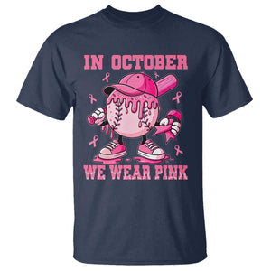 Baseball Breast Cancer T Shirt In October We Wear Pink Baseball Drip TS10 Navy Print Your Wear