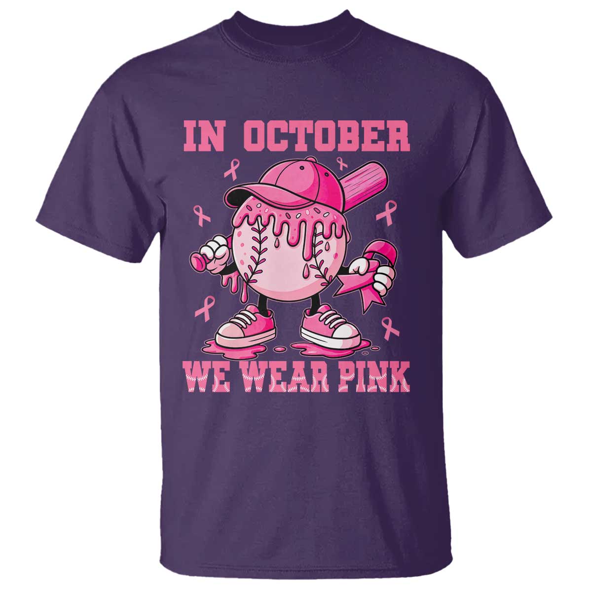 Baseball Breast Cancer T Shirt In October We Wear Pink Baseball Drip TS10 Purple Print Your Wear