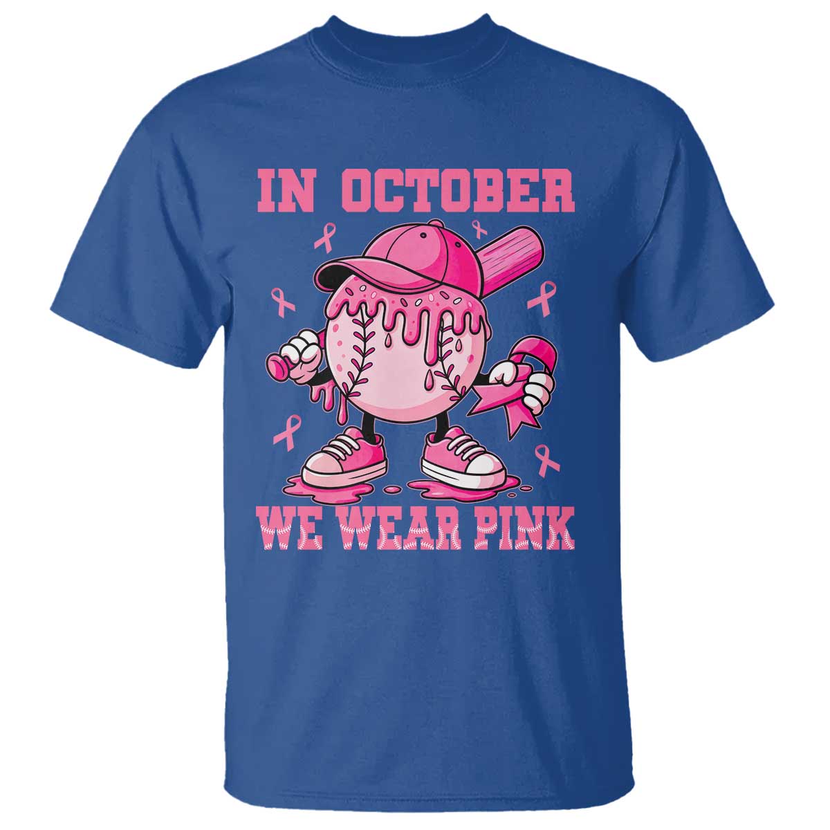 Baseball Breast Cancer T Shirt In October We Wear Pink Baseball Drip TS10 Royal Blue Print Your Wear