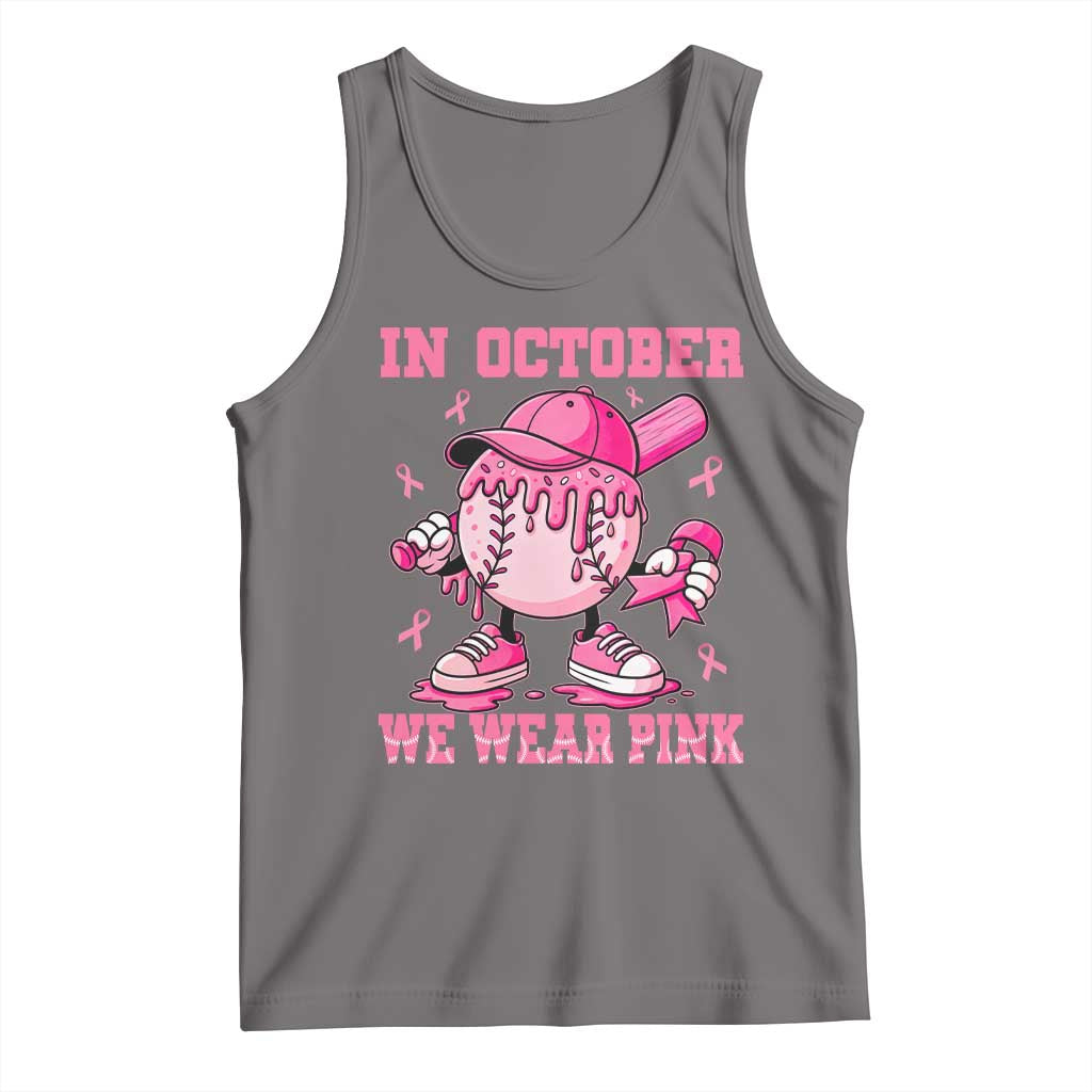 Baseball Breast Cancer Tank Top In October We Wear Pink Baseball Drip TS10 Deep Heather Print Your Wear