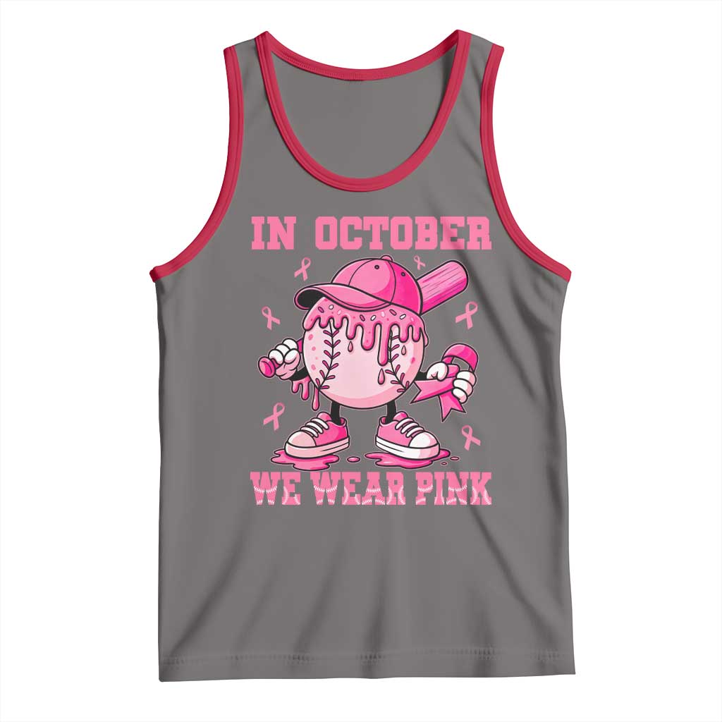 Baseball Breast Cancer Tank Top In October We Wear Pink Baseball Drip TS10 Deep Heather Red Print Your Wear