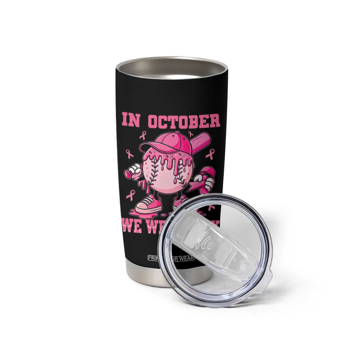 Baseball Breast Cancer Tumbler Cup In October We Wear Pink Baseball Drip TS10 Print Your Wear