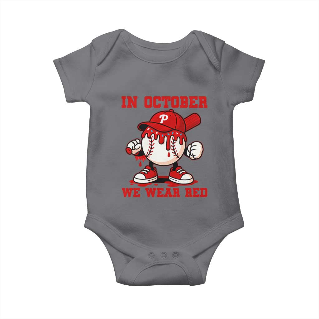 Red October Phillies Baby Onesie Philadelphia Baseball Drip Boy TS10 Charcoal Print Your Wear