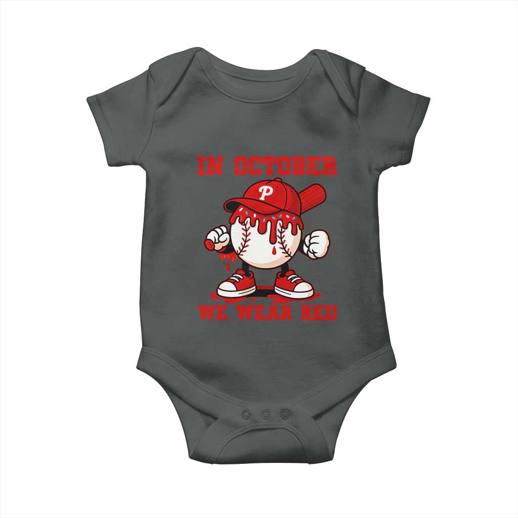 Red October Philly Baby Onesie Philadelphia Baseball Drip Boy TS10 Dark Heather Print Your Wear