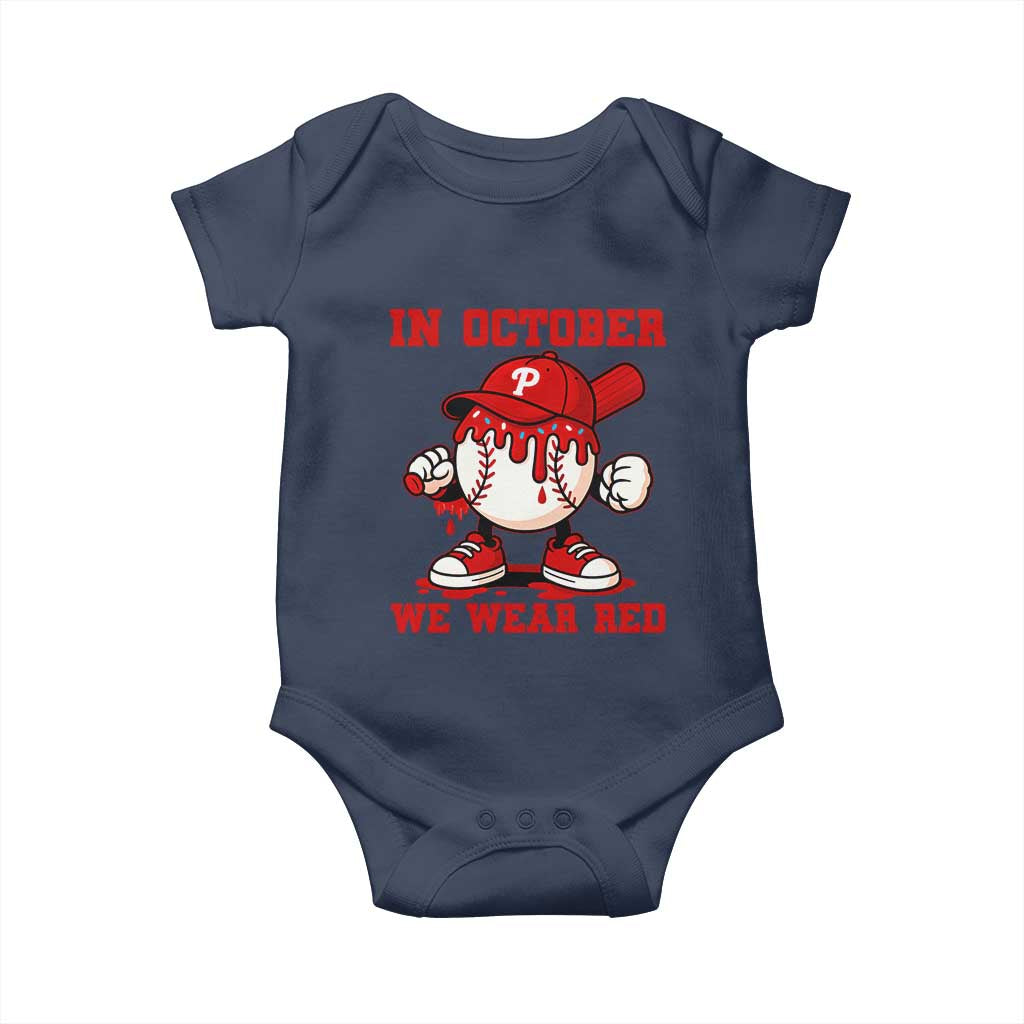 Red October Philly Baby Onesie Philadelphia Baseball Drip Boy TS10 Navy Print Your Wear