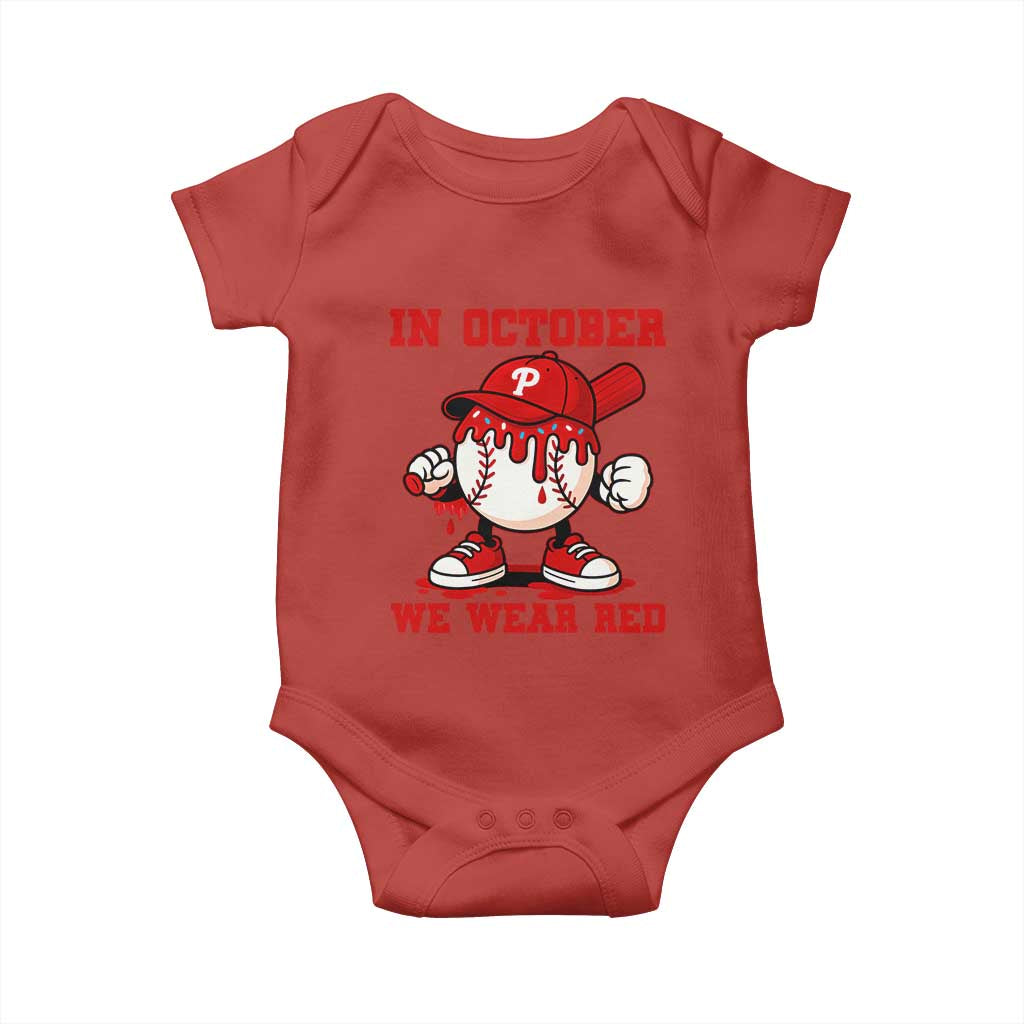 Red October Phillies Baby Onesie Philadelphia Baseball Drip Boy TS10 Red Print Your Wear