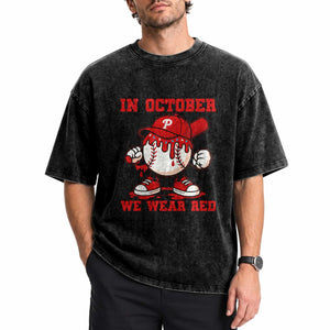Red October Philly Washed Cotton T-Shirt Philadelphia Baseball Drip Boy
