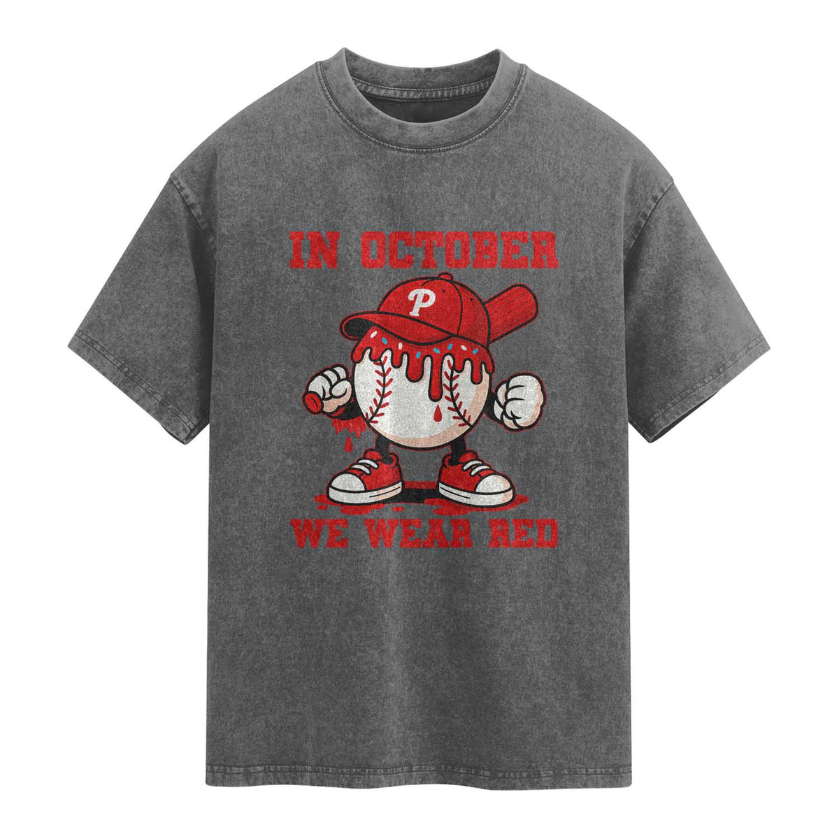 Red October Philly Washed Cotton T-Shirt Philadelphia Baseball Drip Boy