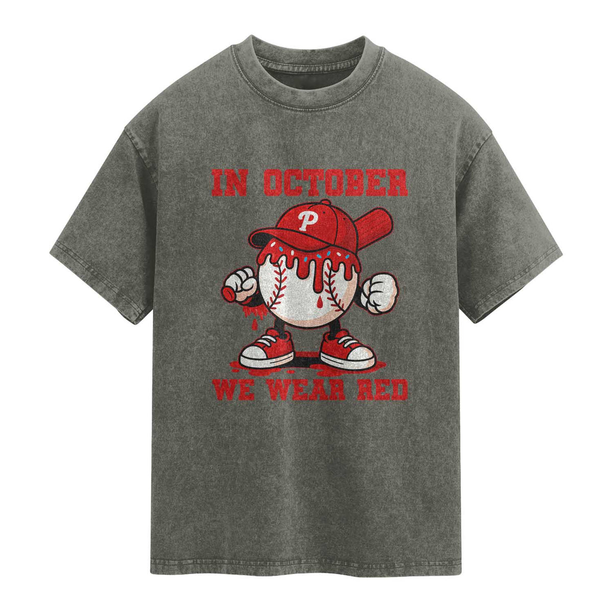 Red October Philly Washed Cotton T-Shirt Philadelphia Baseball Drip Boy
