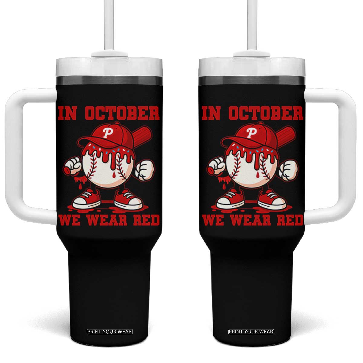 Red October Phillies Tumbler With Handle Philadelphia Baseball Drip Boy TS10 One Size: 40 oz Black Print Your Wear