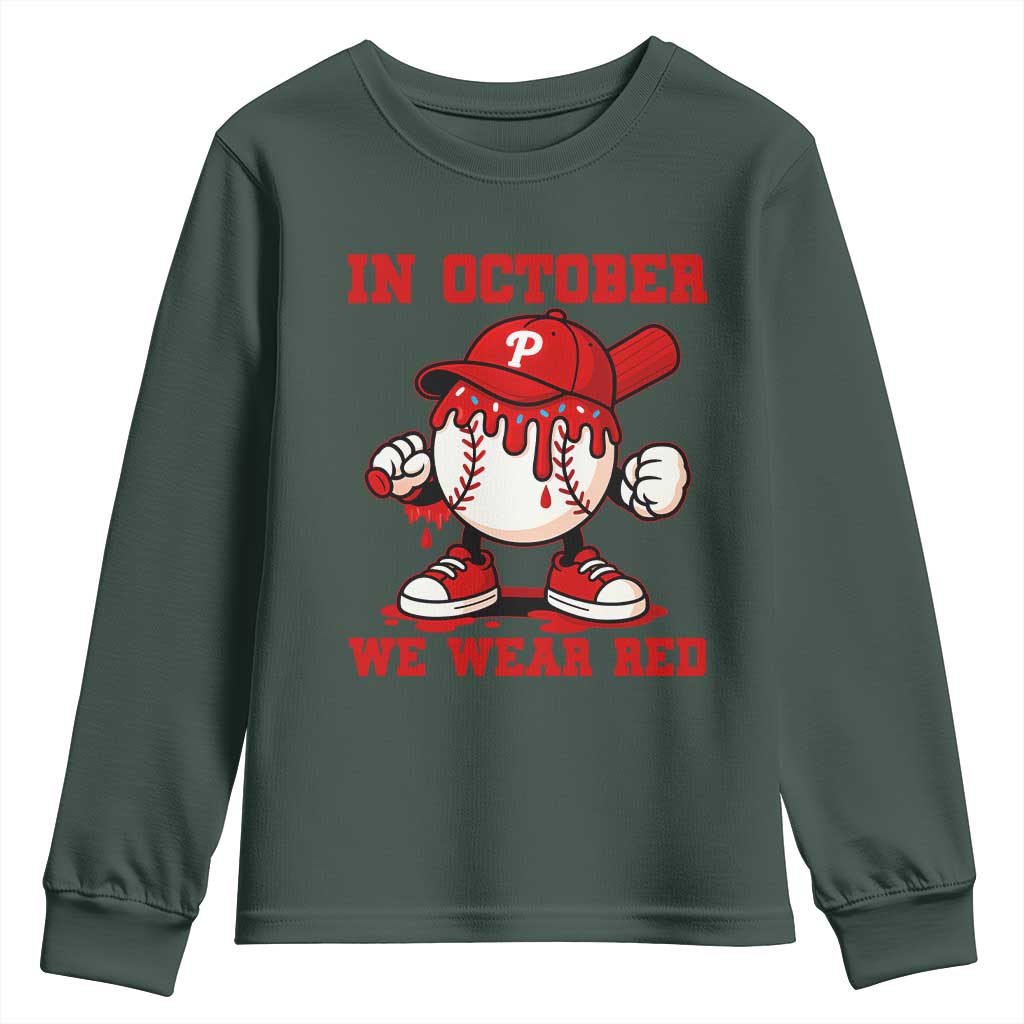 Red October Philly Youth Sweatshirt Philadelphia Baseball Drip Boy TS10 Dark Forest Green Print Your Wear