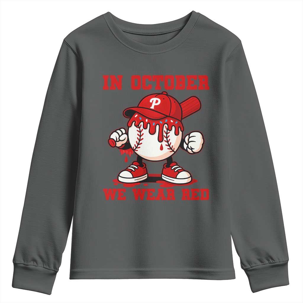 Red October Philly Youth Sweatshirt Philadelphia Baseball Drip Boy TS10 Dark Heather Print Your Wear