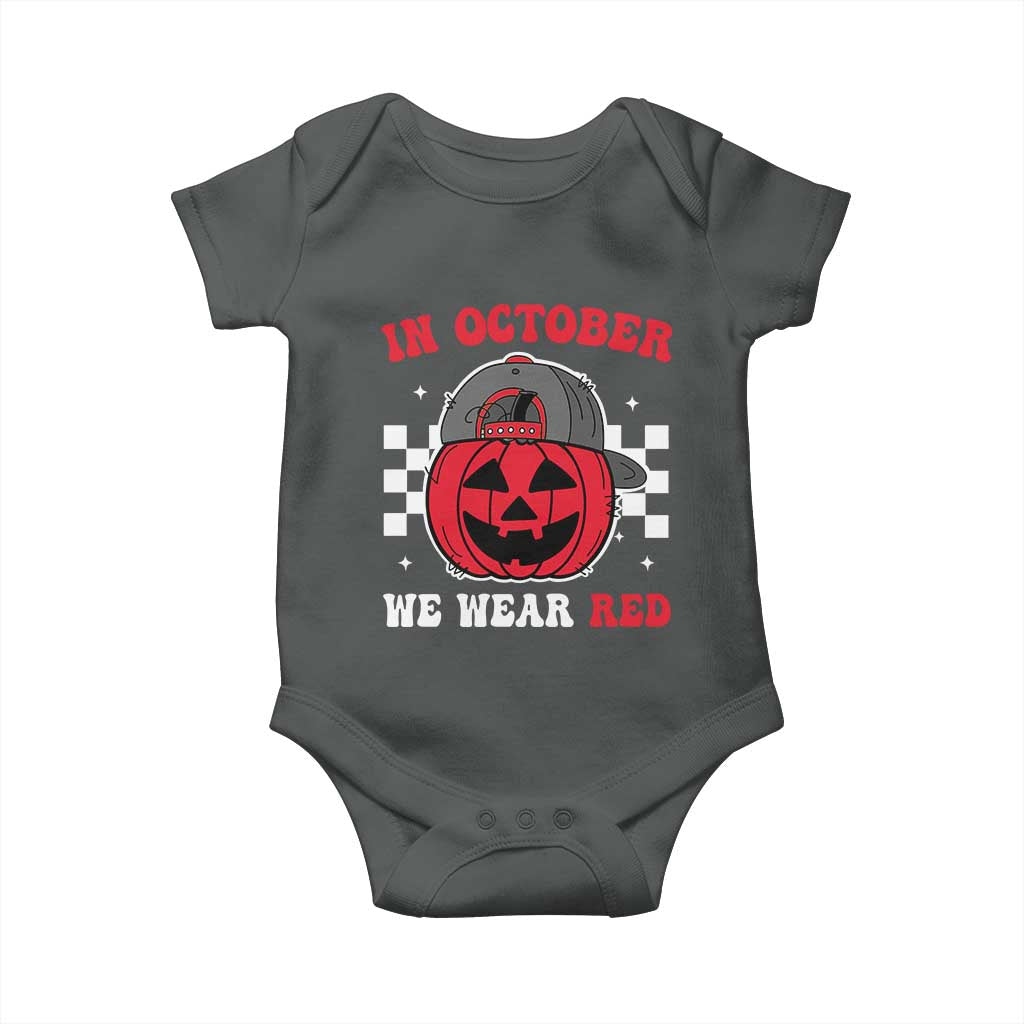 Red October Halloween Baby Onesie Vintage Philadelphia Baseball Fan Jackolantern Pumpkin TS10 Dark Heather Print Your Wear