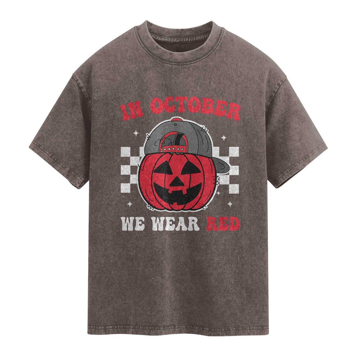 Red October Halloween Washed Cotton T-Shirt Vintage Philadelphia Baseball Fan Jackolantern Pumpkin