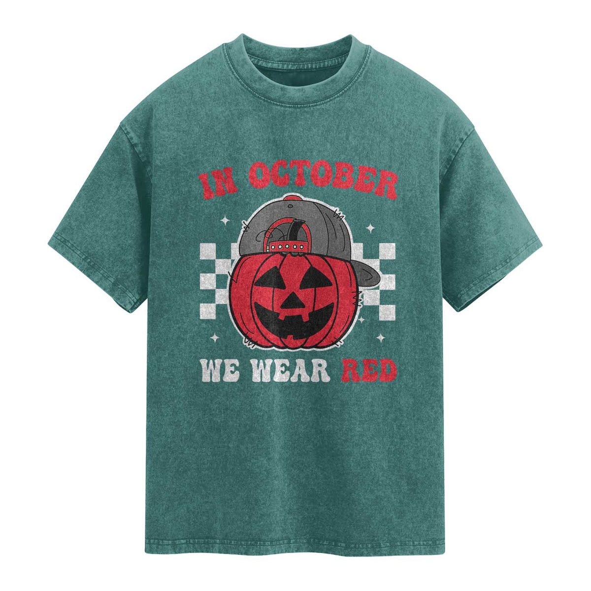 Red October Halloween Washed Cotton T-Shirt Vintage Philadelphia Baseball Fan Jackolantern Pumpkin