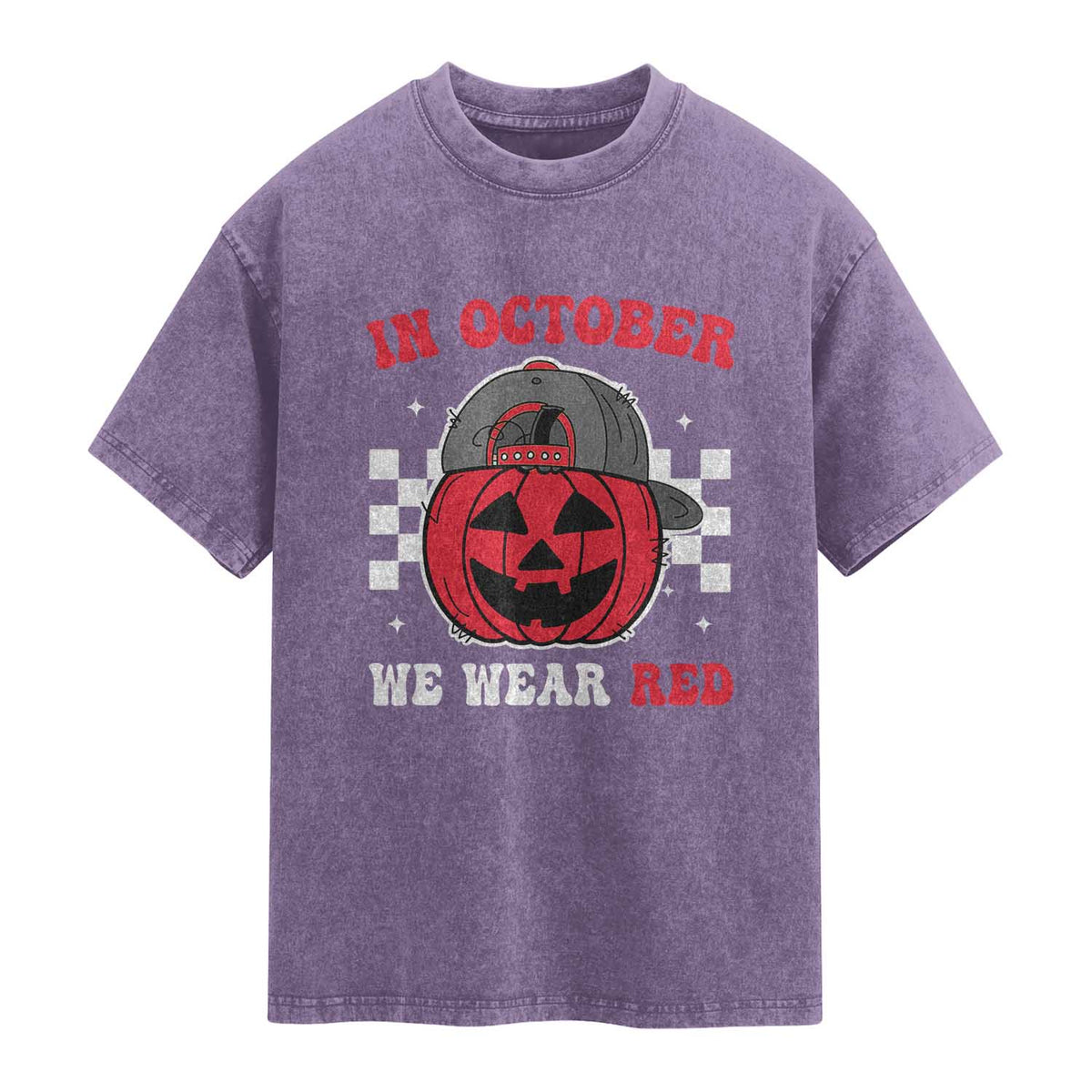 Red October Halloween Washed Cotton T-Shirt Vintage Philadelphia Baseball Fan Jackolantern Pumpkin