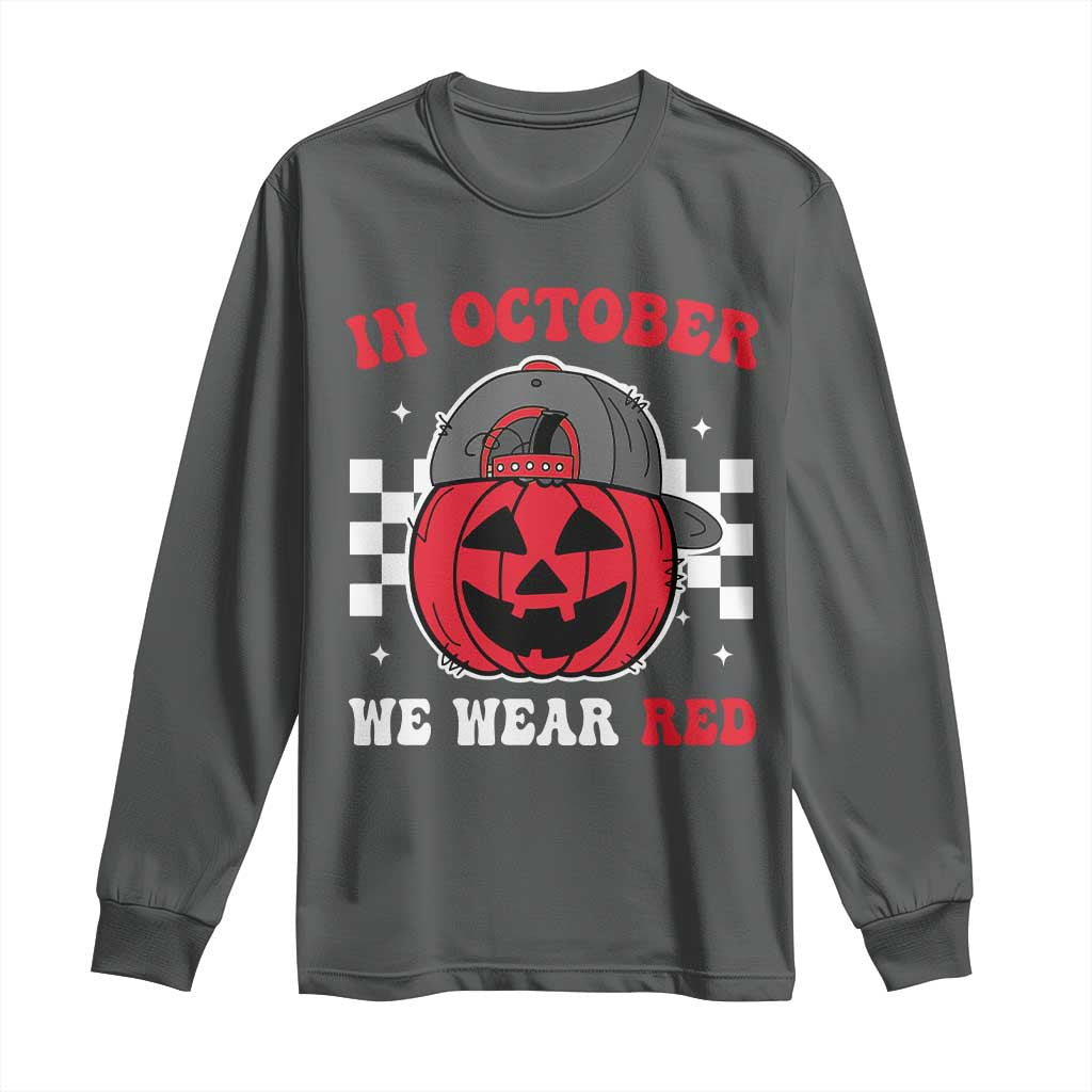 Red October Halloween Long Sleeve Shirt Vintage Philadelphia Baseball Fan Jackolantern Pumpkin TS10 Dark Heather Print Your Wear