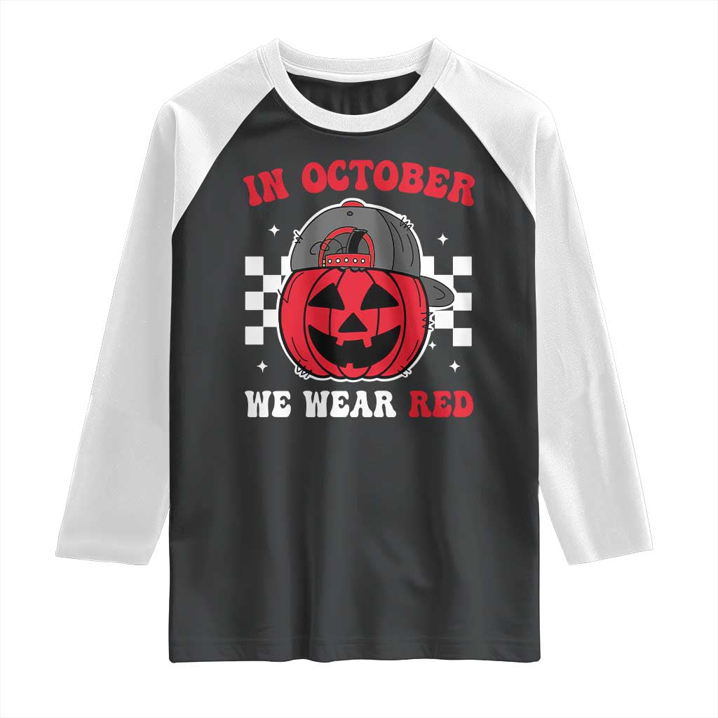 Red October Halloween Raglan Shirt Vintage Philadelphia Baseball Fan Jackolantern Pumpkin TS10 Black White Print Your Wear
