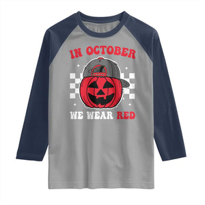 Red October Halloween Raglan Shirt Vintage Philadelphia Baseball Fan Jackolantern Pumpkin TS10 Sport Gray Navy Print Your Wear